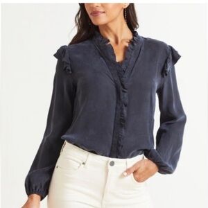 Evereve Thea Ruffle Button Down Shirt